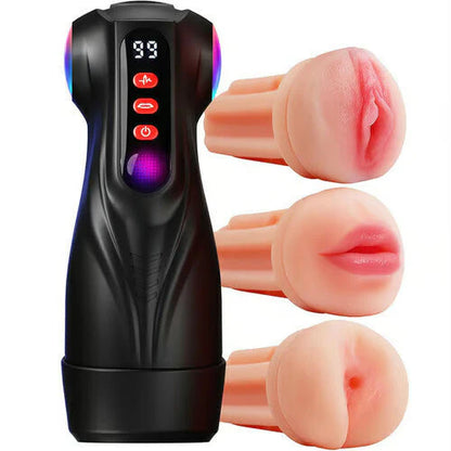 2026 New Model 3 Sleeves Pocket Pussy Penis Pump with 9 Sucking & 9 Vibrating Male Masturbator